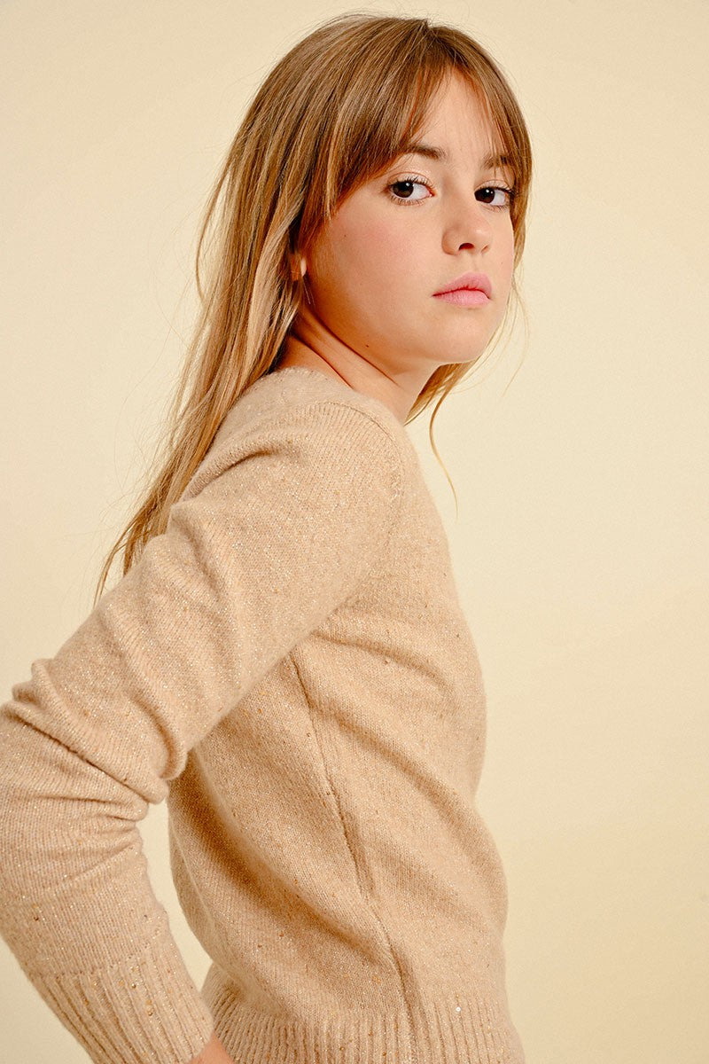 Beige Sweater W/Iridescent Thread